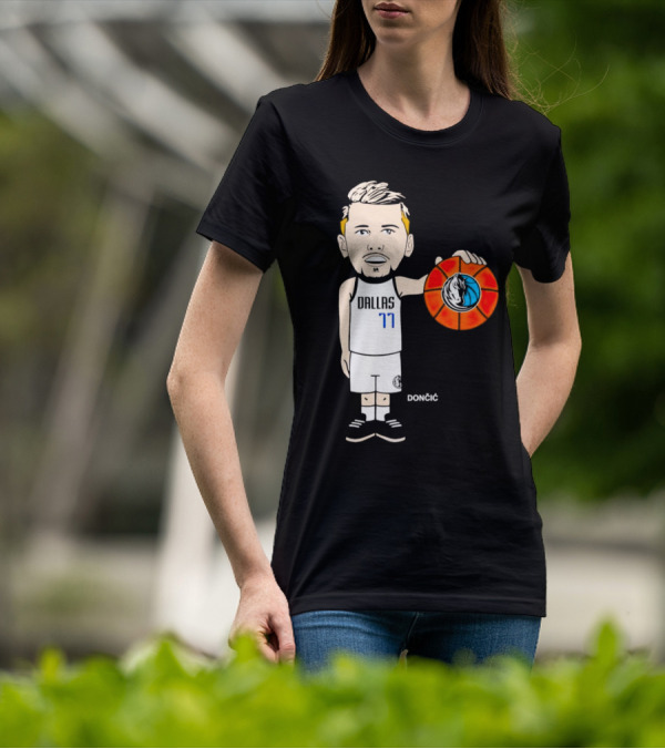 Luka Doncic Dallas Mavericks Cartoon Player Holding Basketball T-Shirt