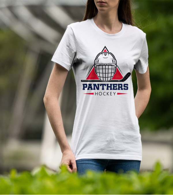 Panthers Hockey Helmet Triangle Background Ice Hockey Stick T-Shirt