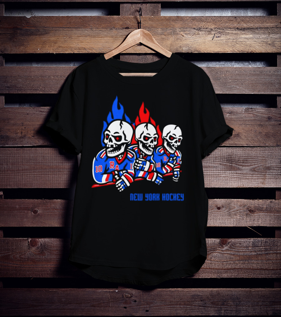 New York Rangers Skeleton Hockey Flames T-Shirt
