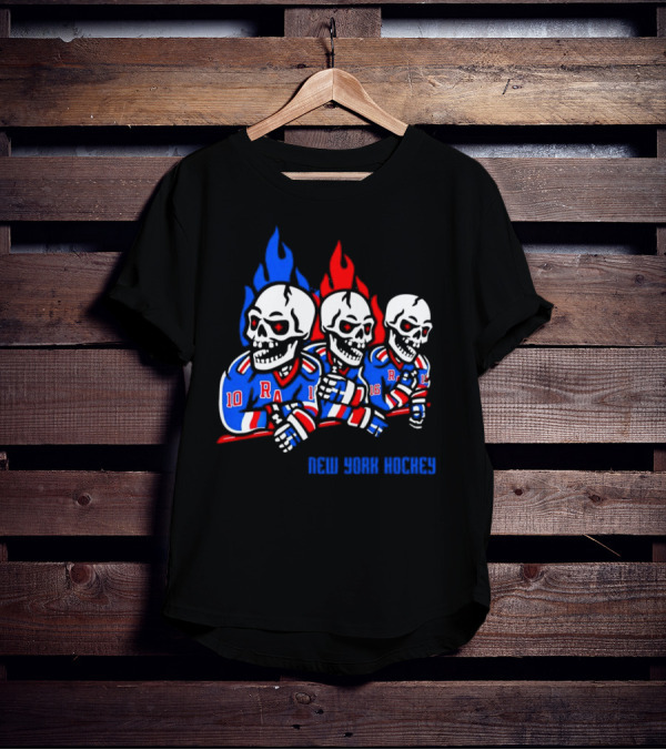 New York Rangers Skeleton Hockey Flames T-Shirt