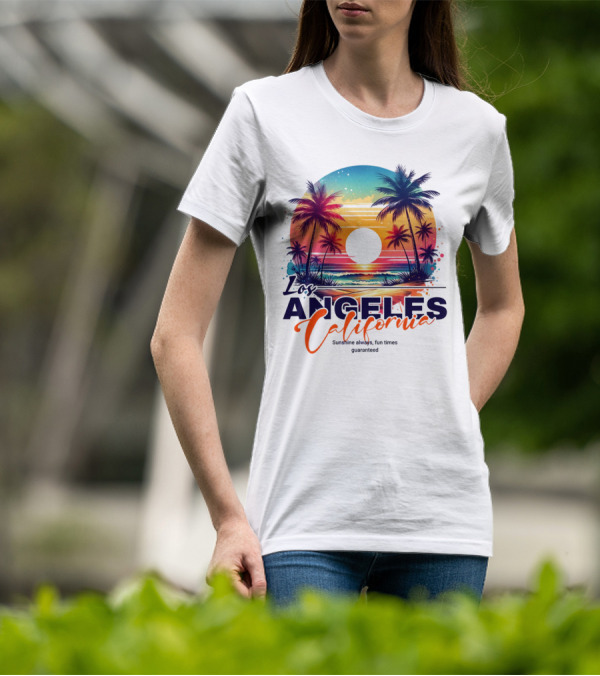 Los Angeles California Sunshine Always Fun Times Guaranteed Palm Trees Beach Sunset T-Shirt