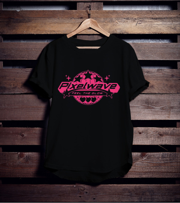 Pixelwave Feel The Glow Retro Stars And Hearts T-Shirt