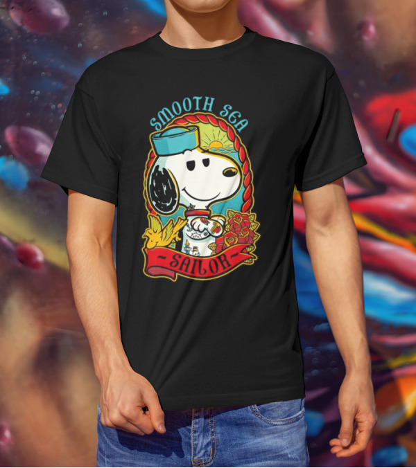 Smooth Sea Sailor Snoopy Woodstock Tattoo Motif T-Shirt
