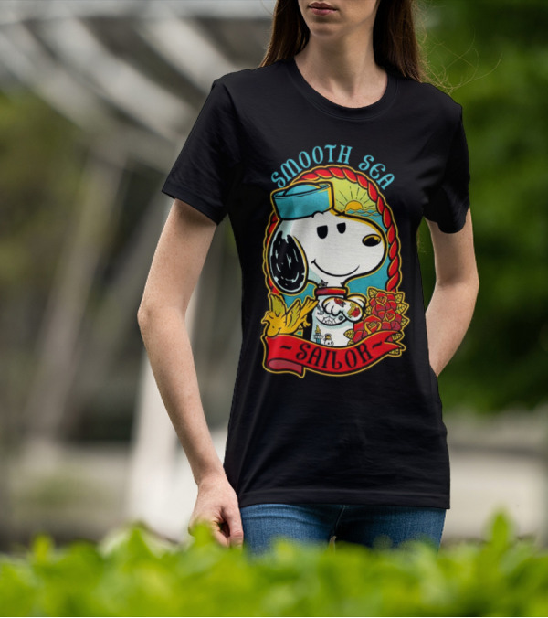 Smooth Sea Sailor Snoopy Woodstock Tattoo Motif T-Shirt