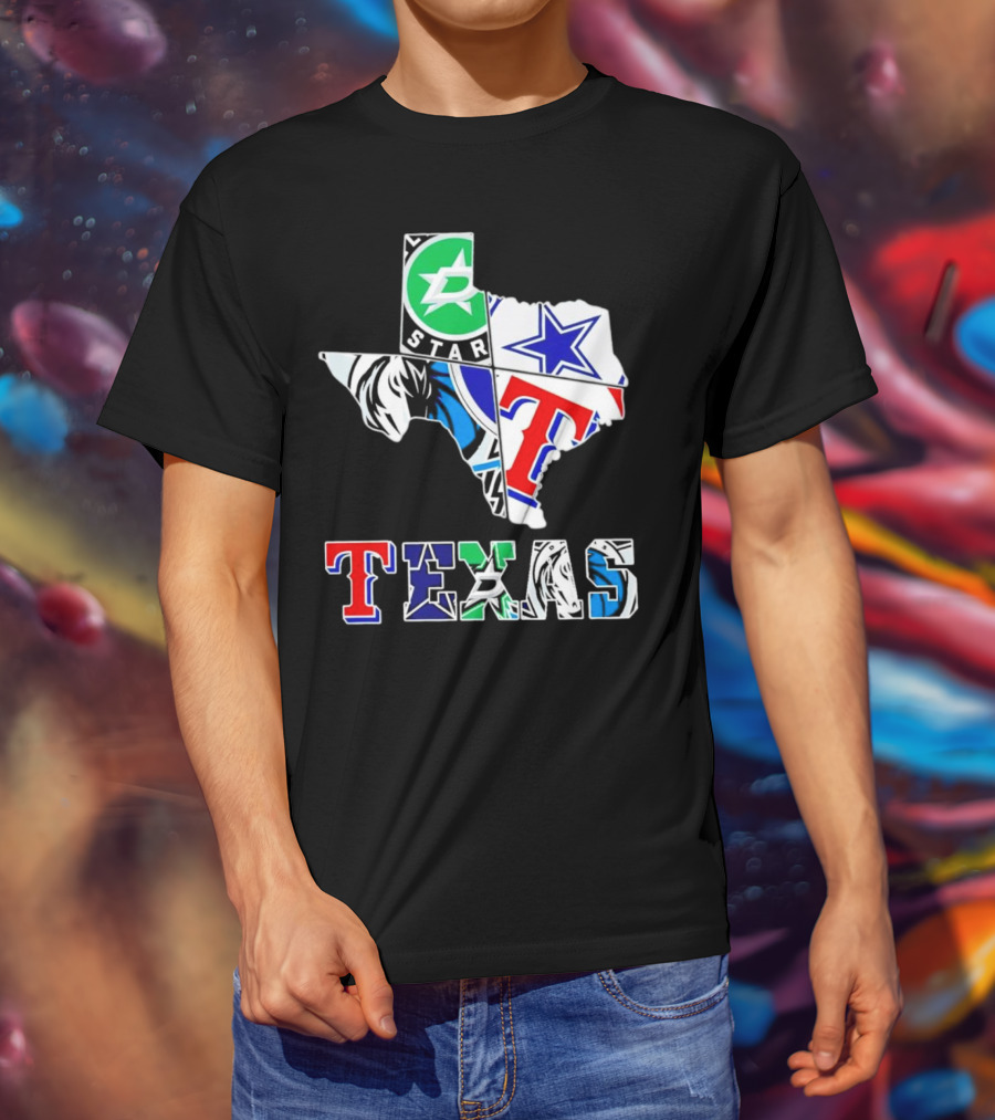 Dallas Hockey Cowboys Rangers Mavericks Texas Map T-Shirt