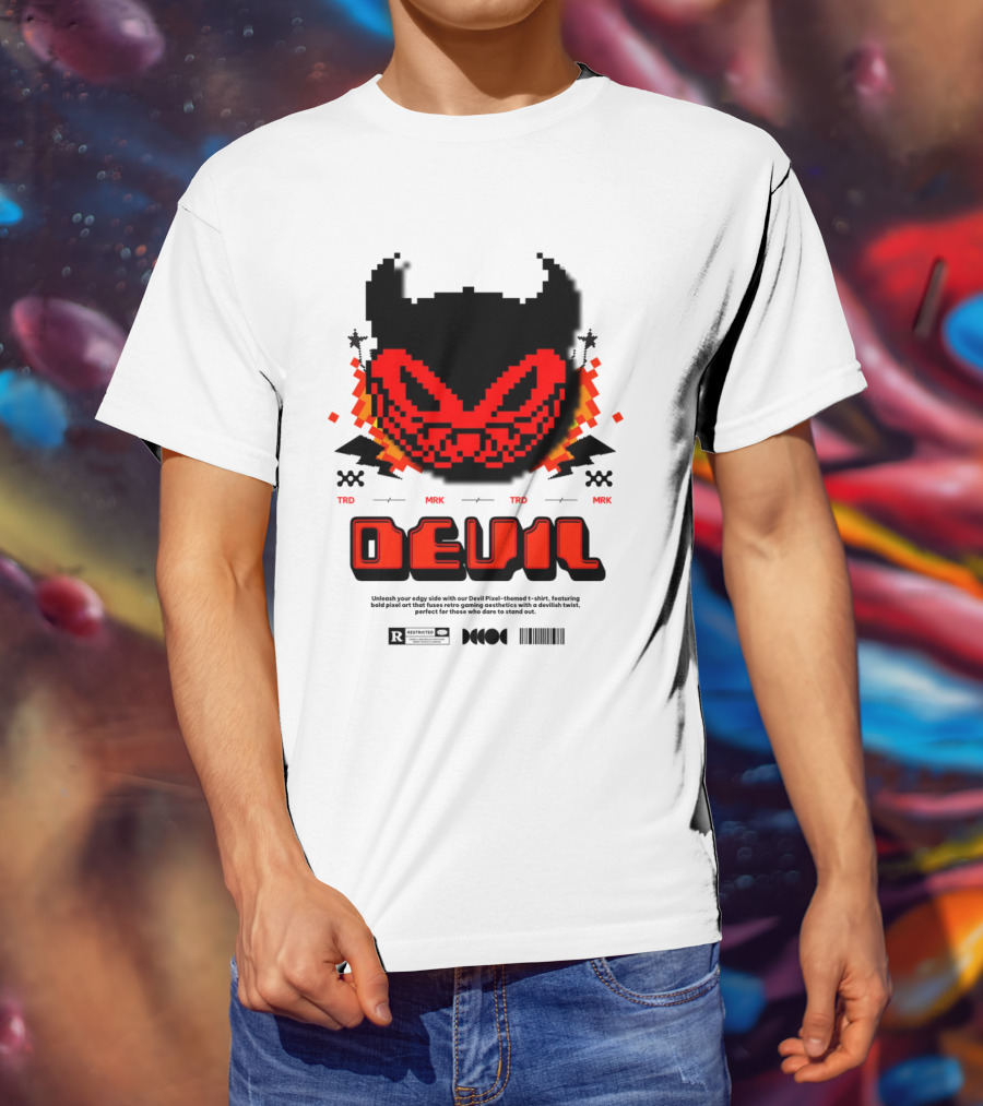 DEVIL PIXELS TRD MRK RETRO PIXEL ART FACE T-Shirt