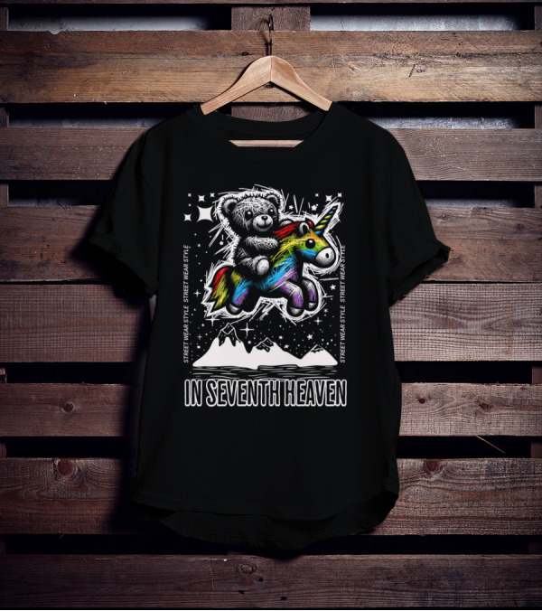 STREET WEAR STYLE Teddy And Rainbow Unicorn Adventure In Seventh Heaven T-Shirt