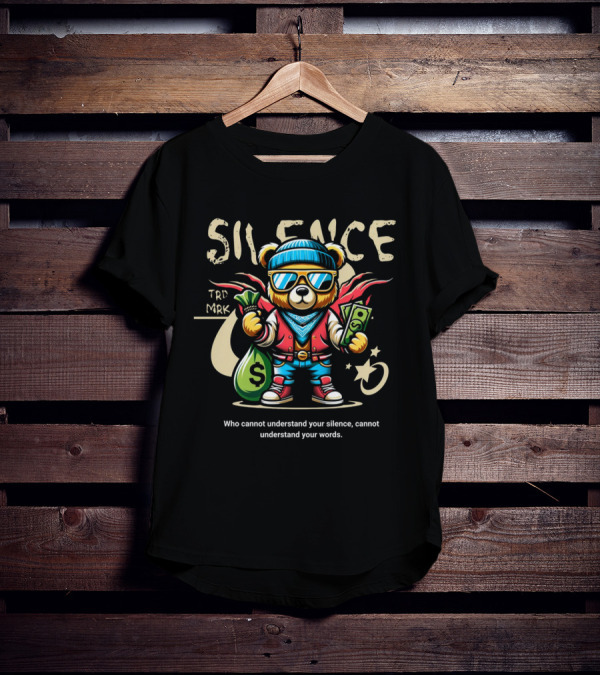 SILENCE Bear In Shades With Money Bags TRD MRK T-Shirt