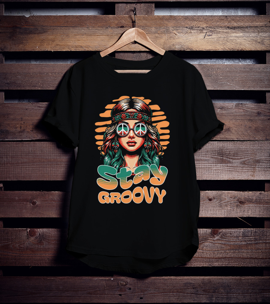 Stay Groovy Retro Hippie Peace Sign Glasses T-Shirt