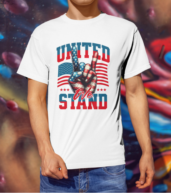 United We Stand American Flag Hand Gesture T-Shirt