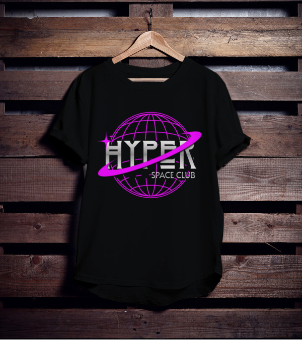 HYPER Space Club Vibrant Y2K Branding T-Shirt