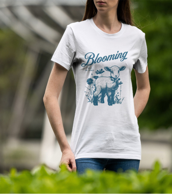 Blooming Est. In 1982 Vintage Style Lamb With Flowers T-Shirt