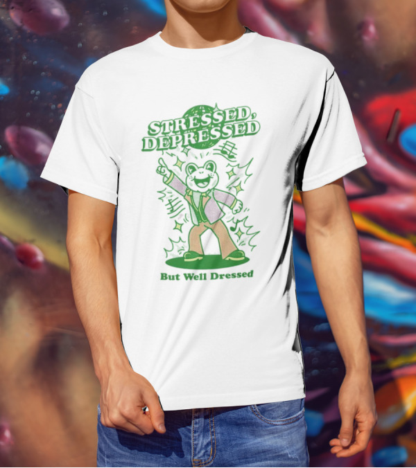 Stressed Depressed But Well Dressed Disco Frog T-Shirt