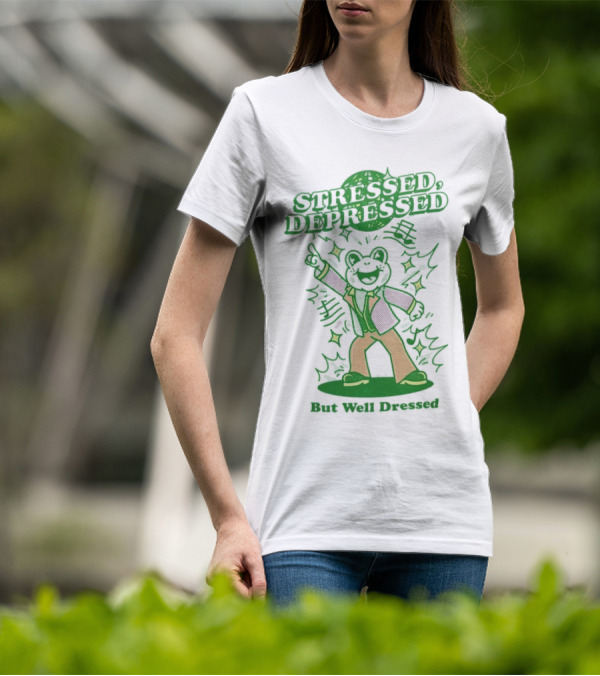 Stressed Depressed But Well Dressed Disco Frog T-Shirt