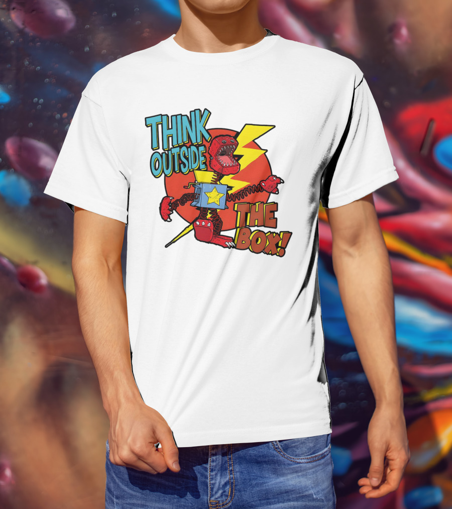 Think Outside The Box Red Monster With Lightning And Star Box Elements T-Shirt