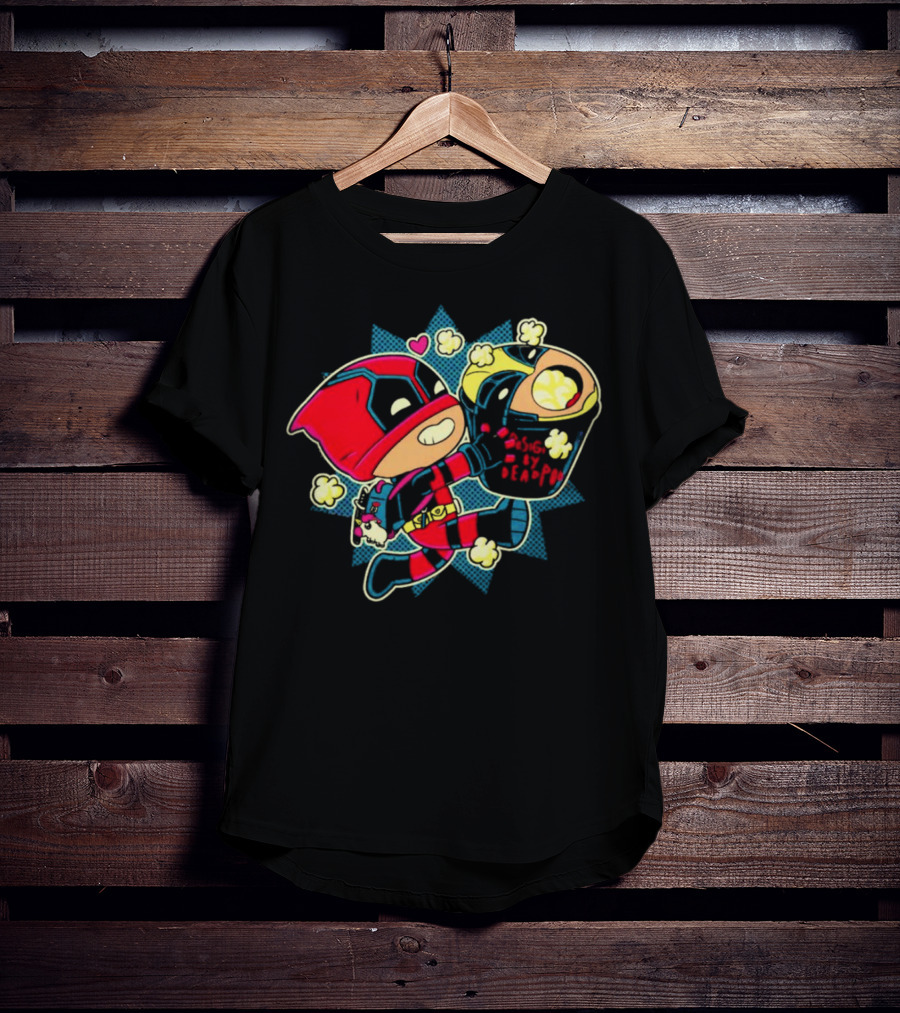 Deadpool Wolverine Pushing By Deadpool Popcorn Buckets Heart T-Shirt