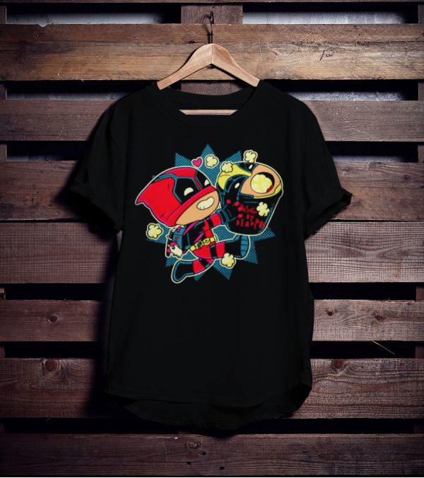 Deadpool Wolverine Pushing By Deadpool Popcorn Buckets Heart T-Shirt