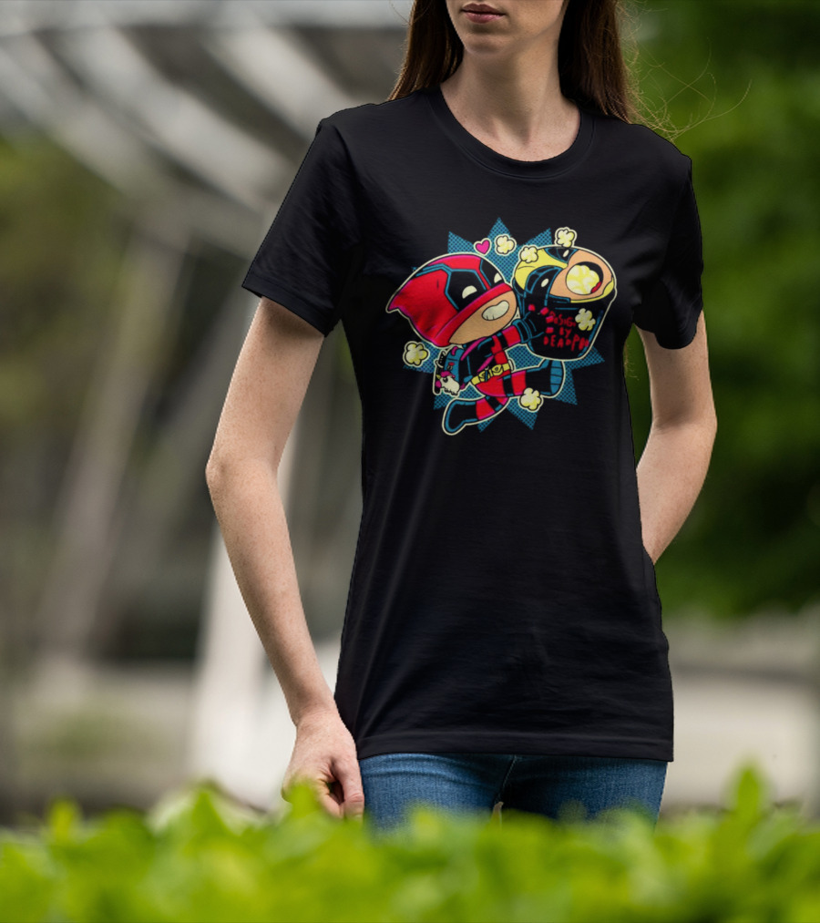 Deadpool Wolverine Pushing By Deadpool Popcorn Buckets Heart T-Shirt