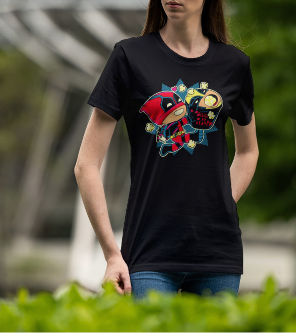 Deadpool Wolverine Pushing By Deadpool Popcorn Buckets Heart T-Shirt
