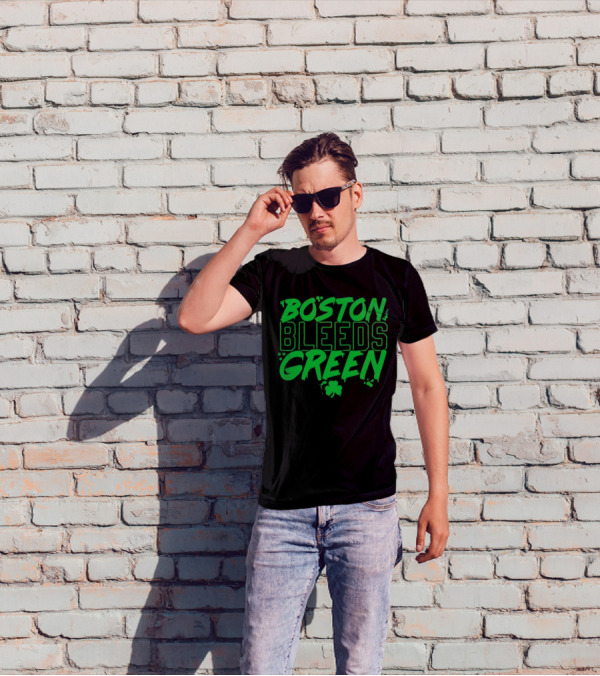 Boston Bleeds Green Celtics Basketball Shamrock Spirit T-Shirt