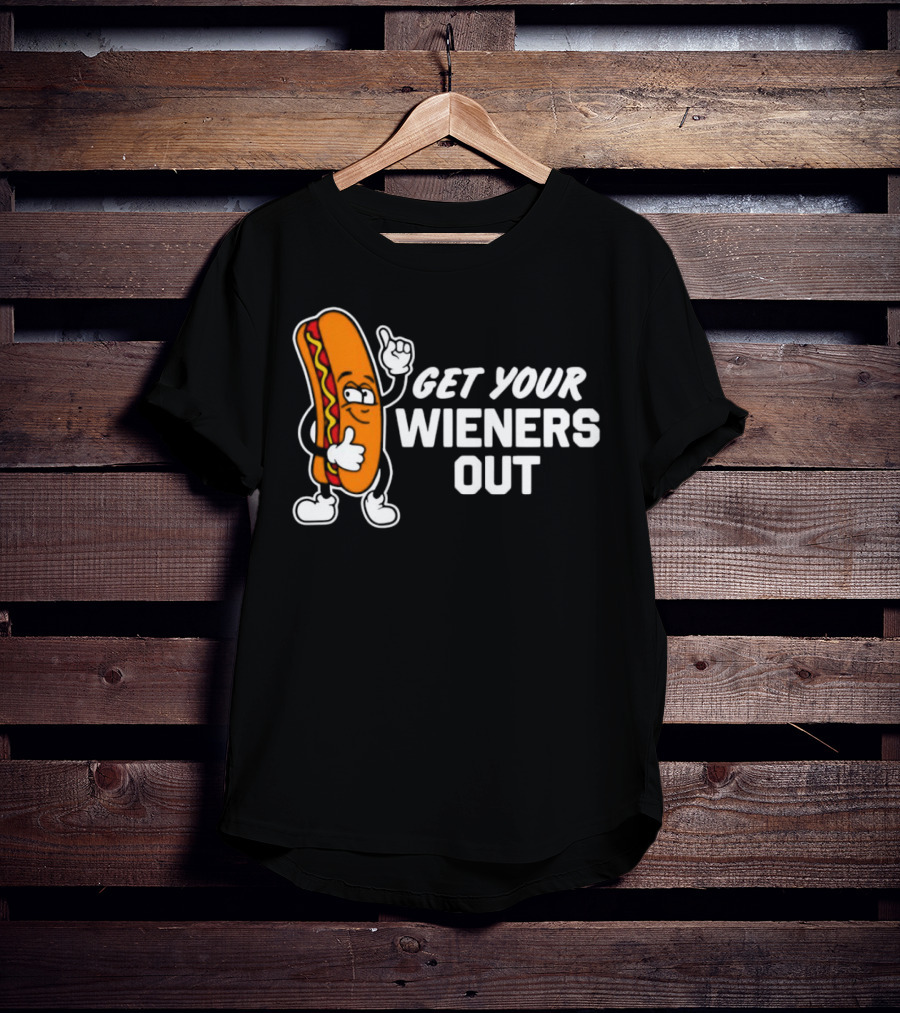 Get Your Wieners Out Animated Hotdog Thumbs Up Comedy T-Shirt