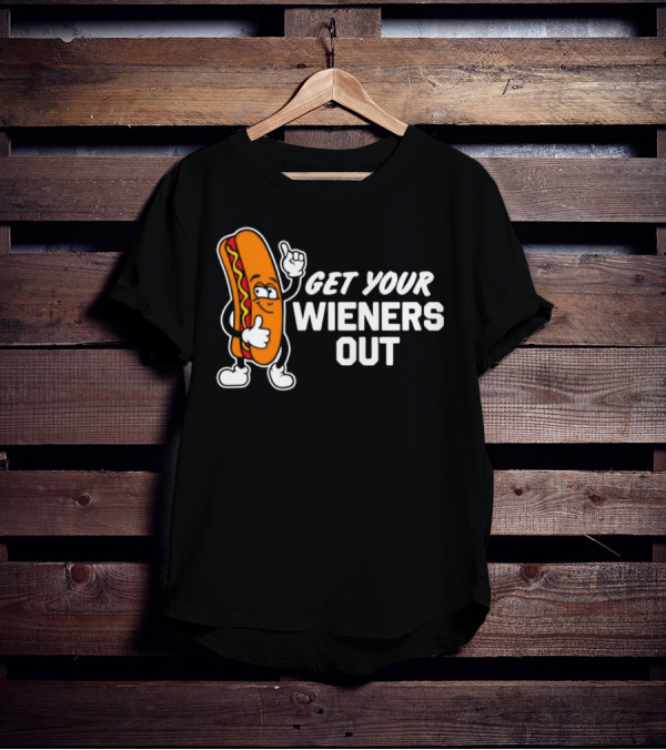 Get Your Wieners Out Animated Hotdog Thumbs Up Comedy T-Shirt