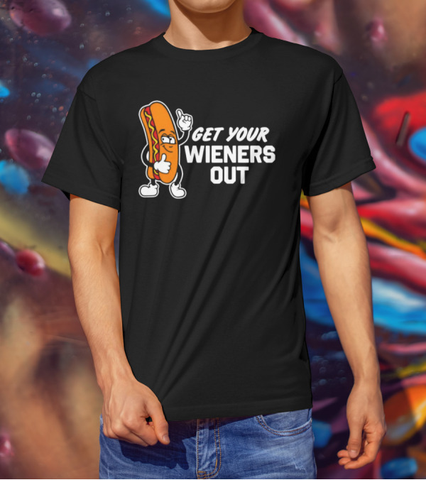 Get Your Wieners Out Animated Hotdog Thumbs Up Comedy T-Shirt