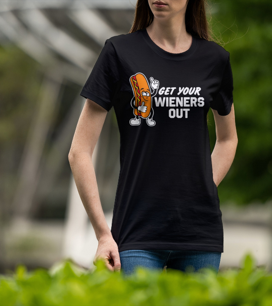 Get Your Wieners Out Animated Hotdog Thumbs Up Comedy T-Shirt