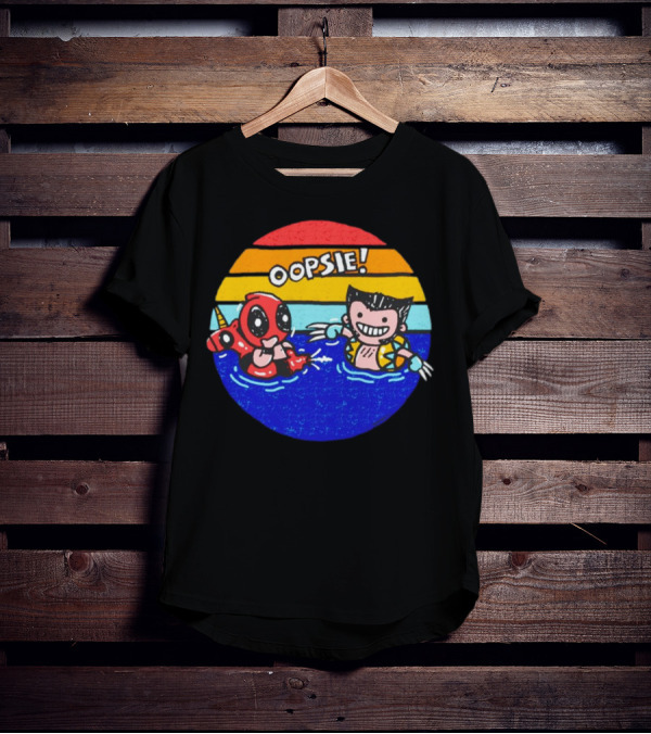 Wolverine Deadpool Oopsie Summer Claws Retro Rainbow Swim Fun T-Shirt