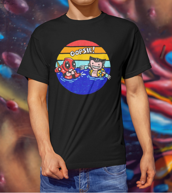 Wolverine Deadpool Oopsie Summer Claws Retro Rainbow Swim Fun T-Shirt
