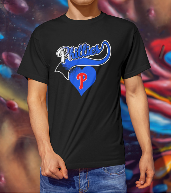 Phillies Heart Blue P Logo Baseball T-Shirt