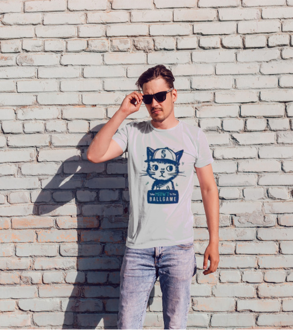 Mariners Take Meow’t To The Ballgame Cat In Baseball Cap T-Shirt