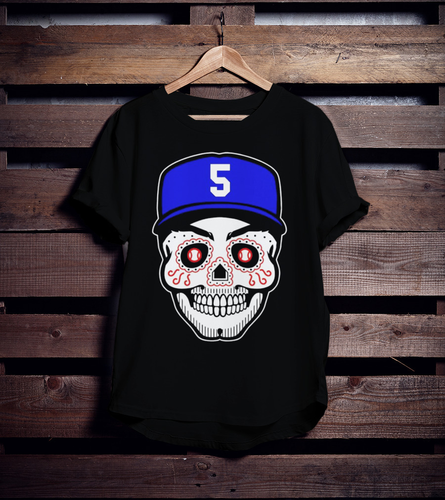 Freddie Freeman Sugar Skull Design Los Angeles Dodgers Number 5 Baseball Cap T-Shirt
