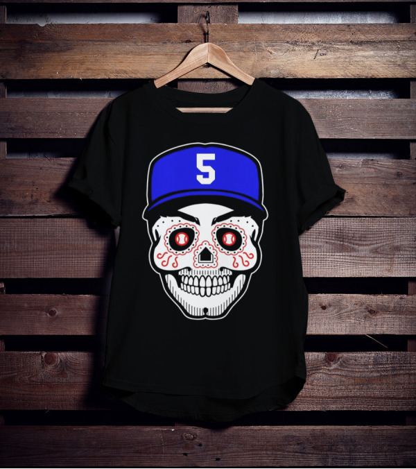 Freddie Freeman Sugar Skull Design Los Angeles Dodgers Number 5 Baseball Cap T-Shirt
