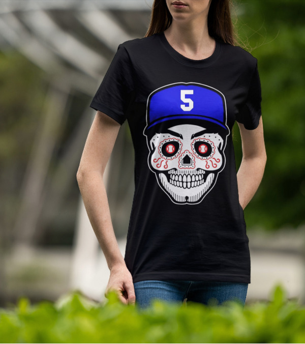 Freddie Freeman Sugar Skull Design Los Angeles Dodgers Number 5 Baseball Cap T-Shirt