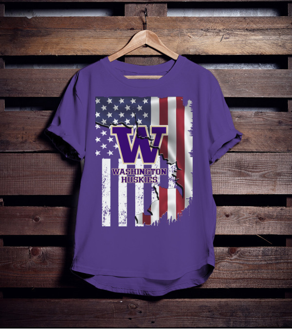 Washington Huskies W Logo American Flag T-Shirt