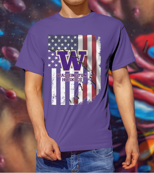 Washington Huskies W Logo American Flag T-Shirt