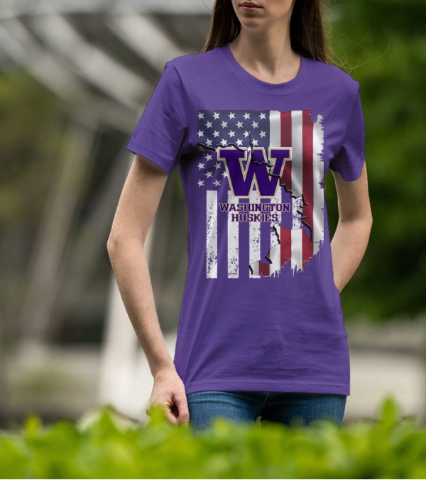 Washington Huskies W Logo American Flag T-Shirt
