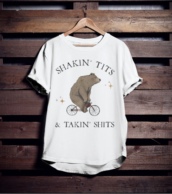 Shakin' Tits Bear Riding Bicycle And Takin' Shits With Stars T-Shirt