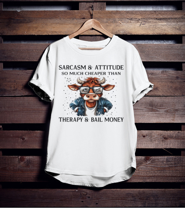 Sarcasm And Attitude Cow In Glasses Cheaper Than Therapy And Bail Money T-Shirt