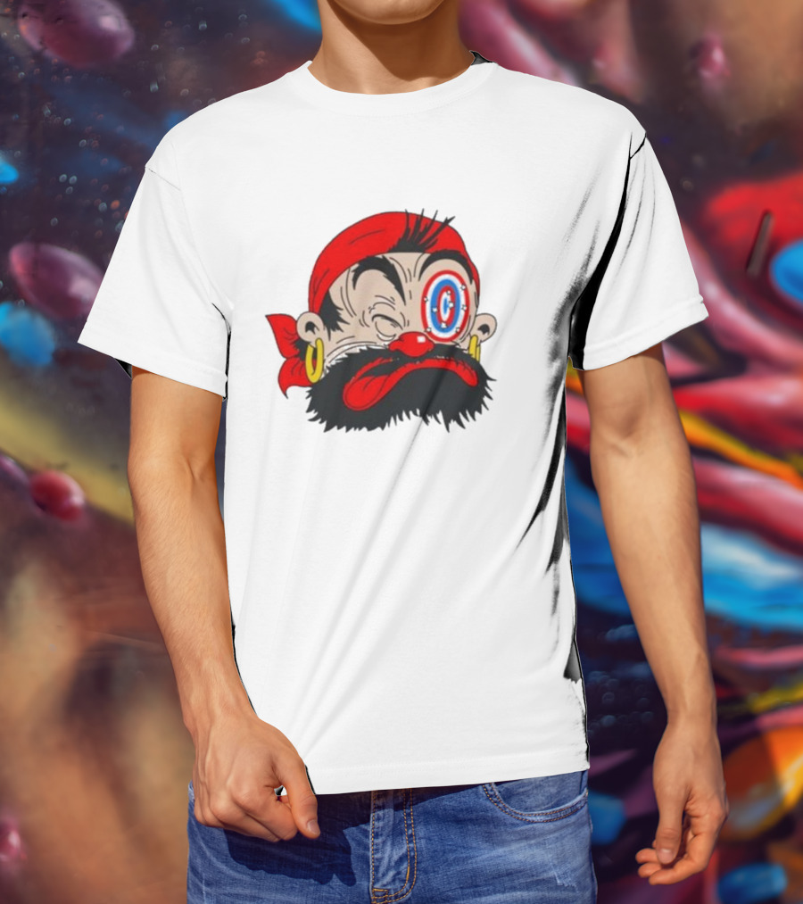 Popeye The Sailor Man Bluto Sindbad Face Close-Up Red Bandana Gold Earrings T-Shirt