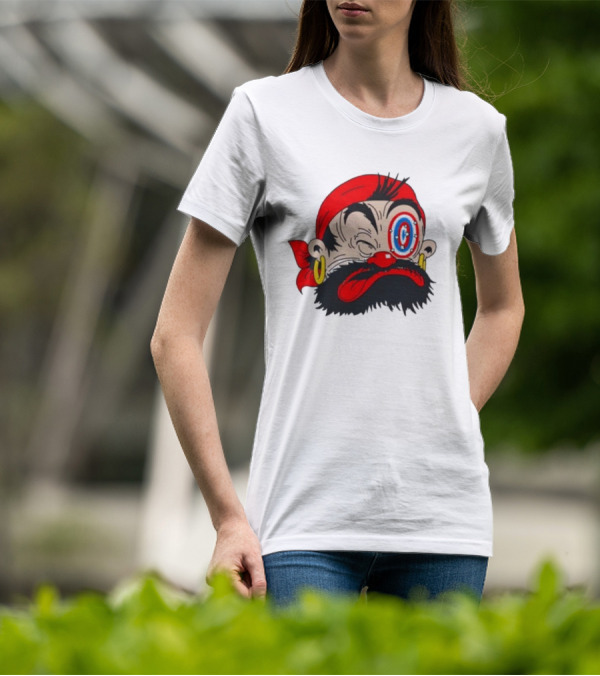 Popeye The Sailor Man Bluto Sindbad Face Close-Up Red Bandana Gold Earrings T-Shirt