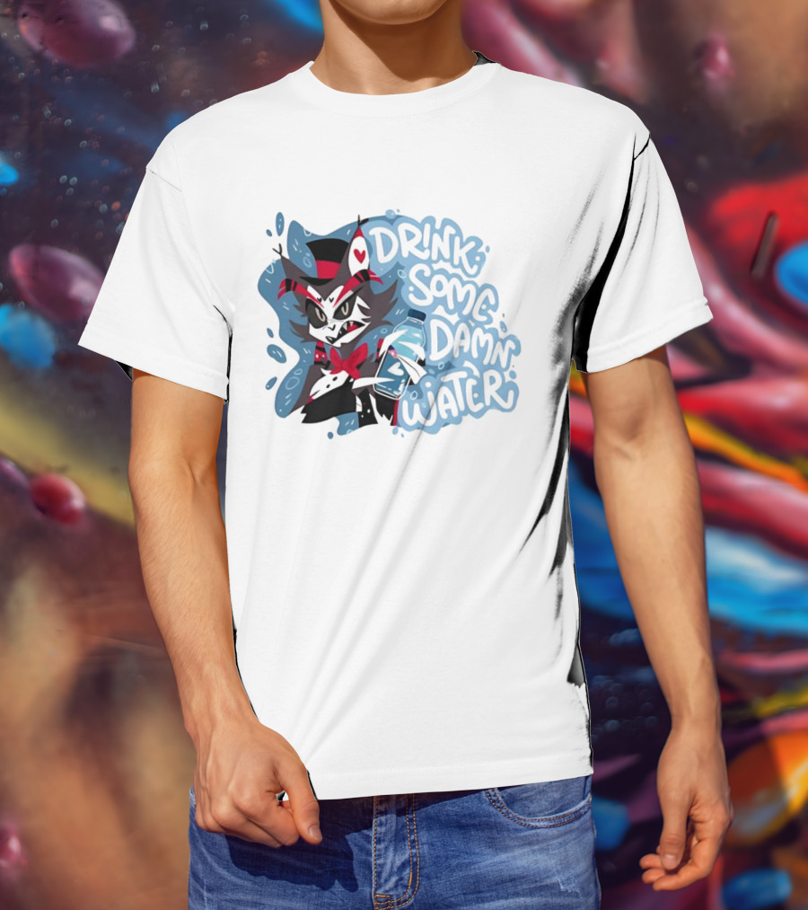 Drink Some Damn Water Wolf Holding Bottle T-Shirt