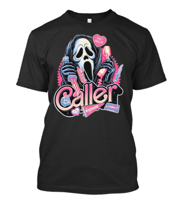 Caller Ghostface Woodsboro Don't Hang Up Pink Telephone Knife T-Shirt