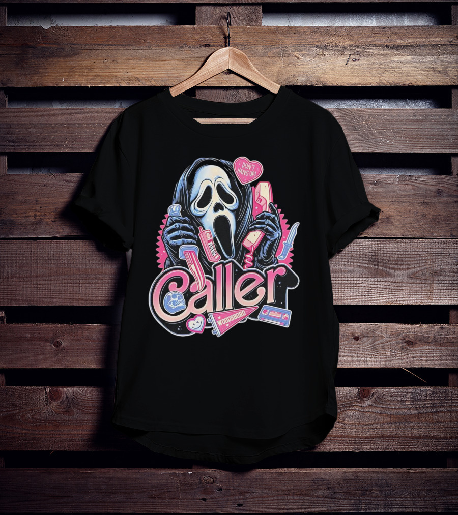 Caller Ghostface Woodsboro Don't Hang Up Pink Telephone Knife T-Shirt