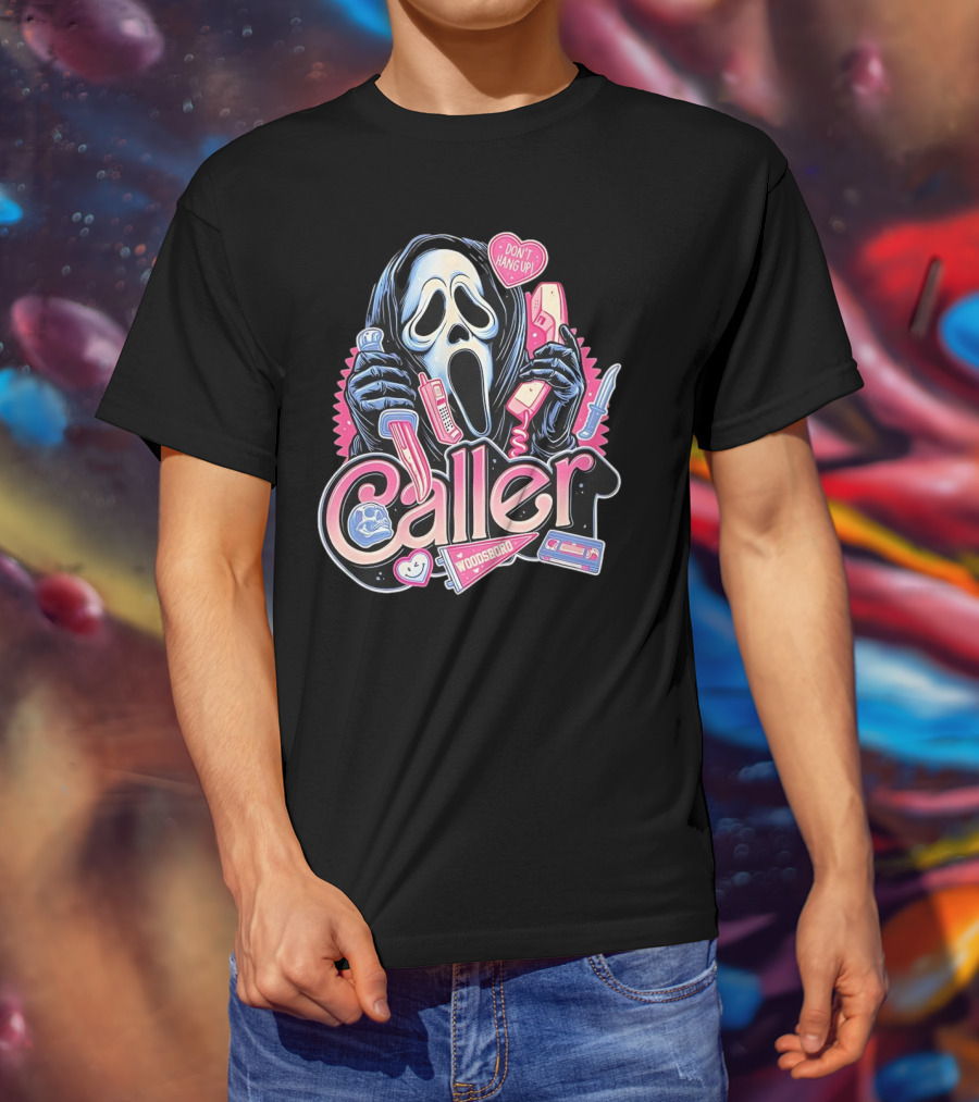 Caller Ghostface Woodsboro Don't Hang Up Pink Telephone Knife T-Shirt