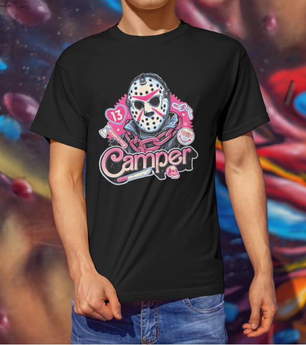 Camper 13 Jason Voorhees Mask And Chains With Ax And Knife Friyay Hearts T-Shirt
