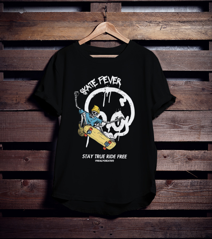 Skate Fever Skeleton Stay True Ride Free T-Shirt