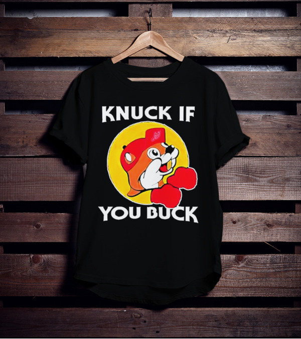 Knuck If You Buck Buc Ees Logo Red Cap Yellow Circle Boxing Gloves T-Shirt