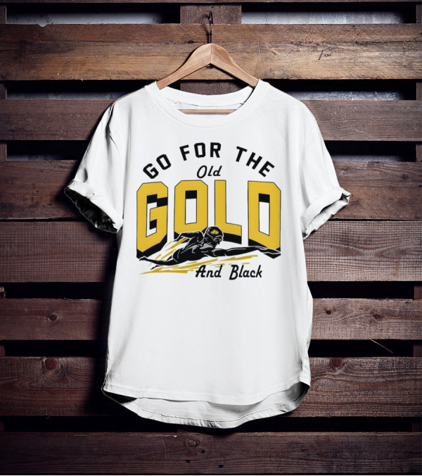 Go For The Old Gold And Black Gold Letters Swimming Scene T-Shirt